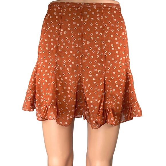 Vici Women's Brown Floral Print Pleated Zip Mini Flared A-Line Skirt Size S - Picture 1 of 5